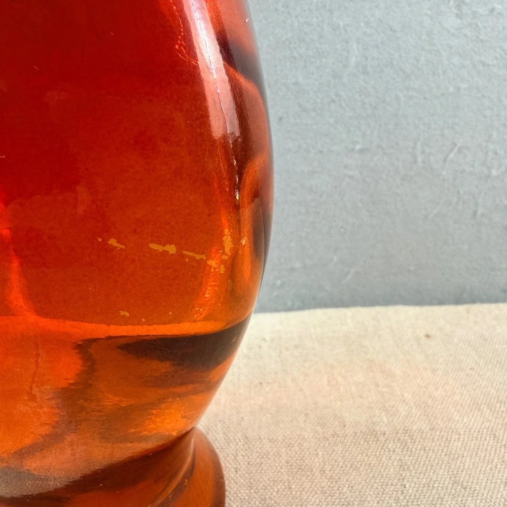 Vintage Amberina Glass Genie Bottle Decanter MCM‎ Spanish Flashed 19